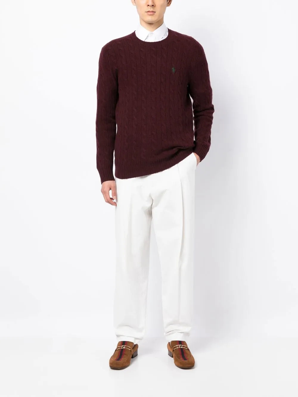 suéter de cashmere tricotado com trança