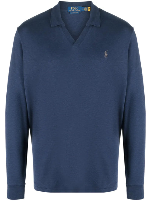 camisa polo de algodão com gola aberta