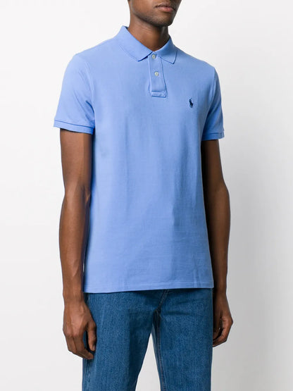 camisa polo de manga curta com logotipo bordado