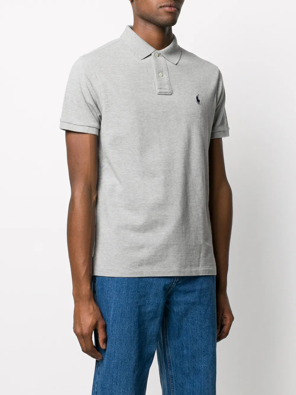 camisa polo de manga curta com logotipo bordado
