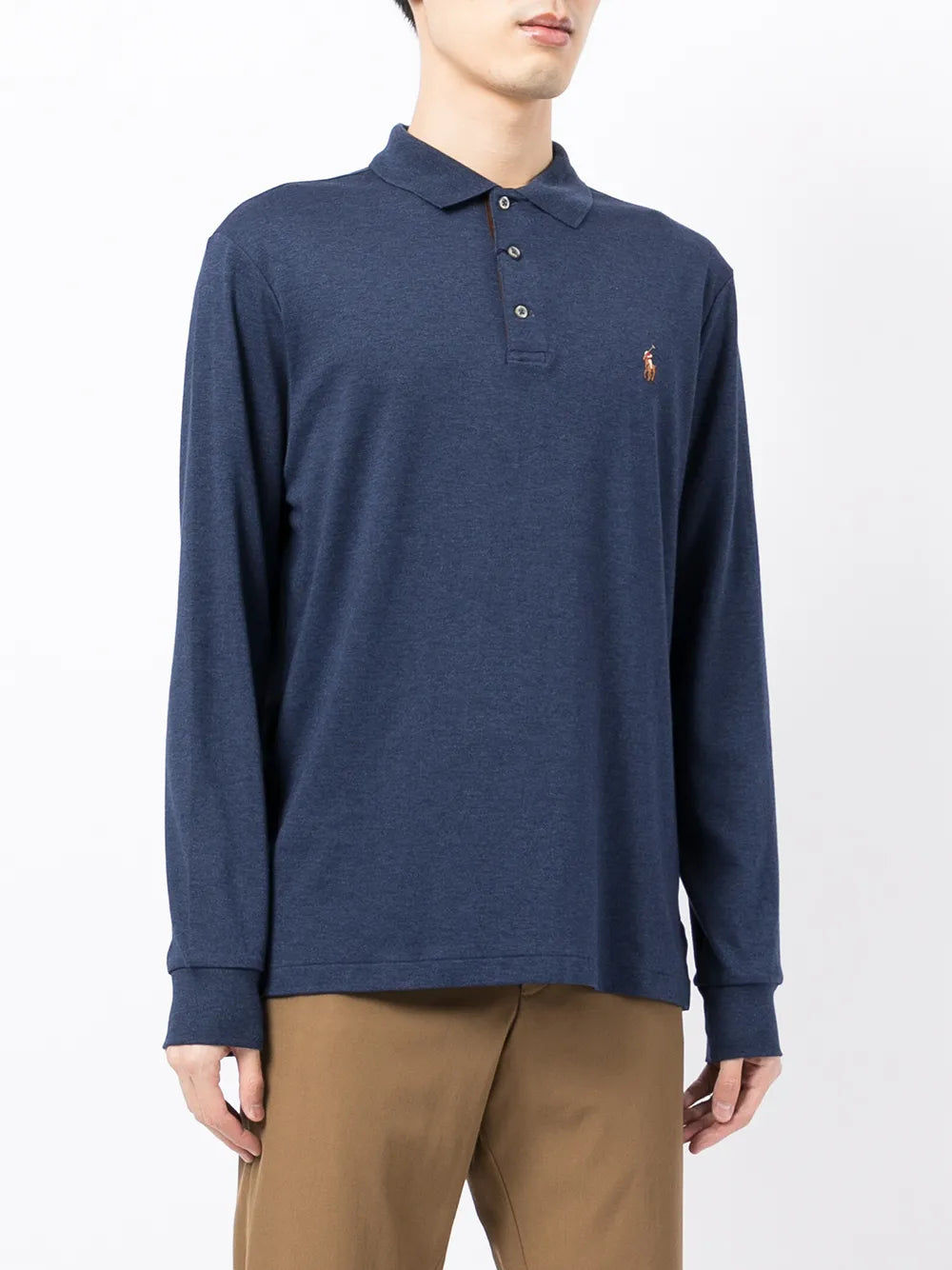 camisa polo de manga comprida com logotipo bordado