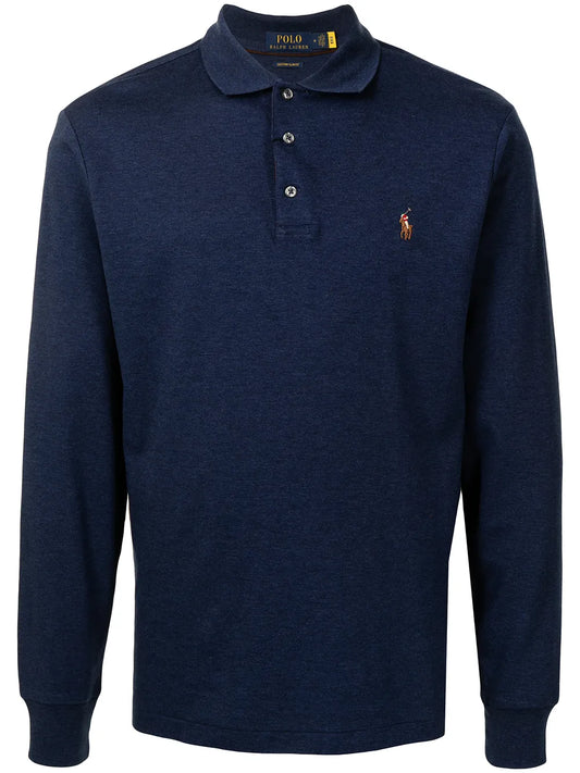 camisa polo de manga comprida com logotipo bordado