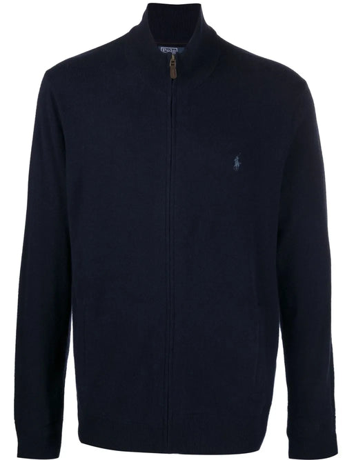 cardigan com zíper e logotipo bordado