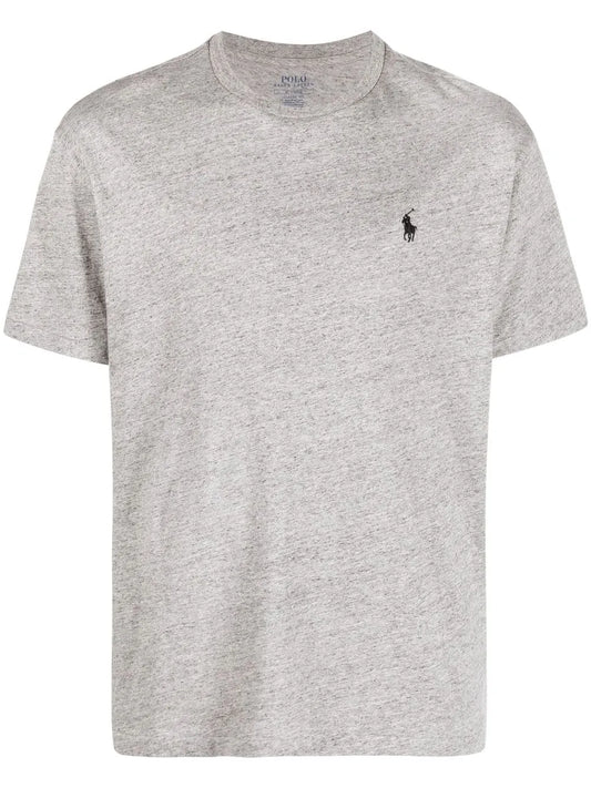 camiseta de algodão com bordado de logotipo