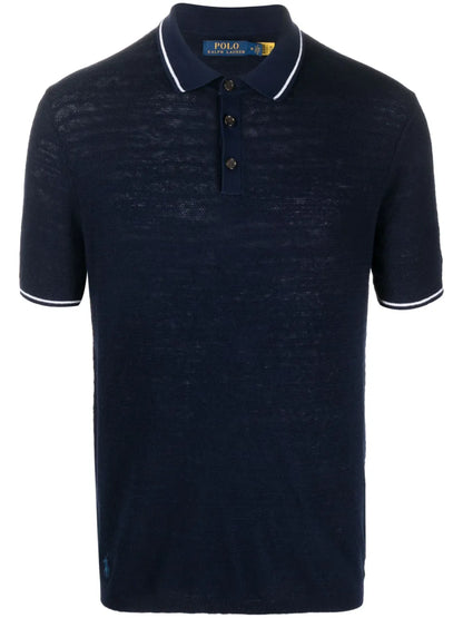 camisa polo de manga curta com logotipo bordado