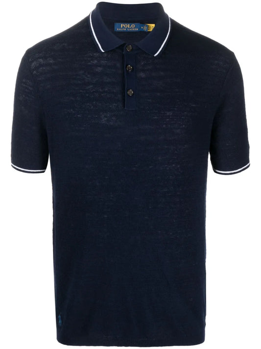 camisa polo de manga curta com logotipo bordado