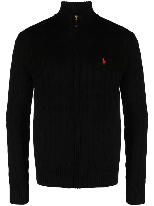 cardigan de algodão tricotado com zíper