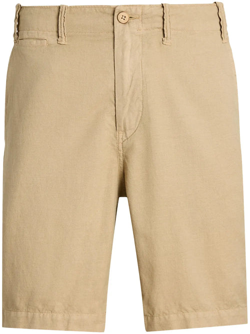 shorts chino de mistura de algodão e linho