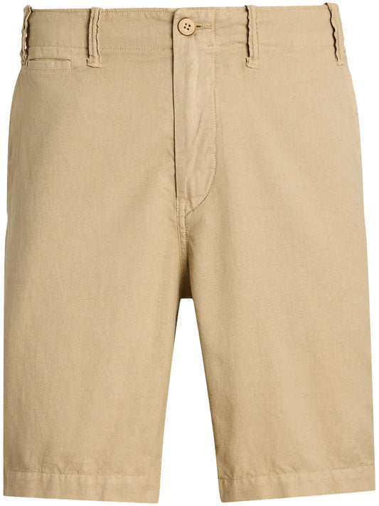 shorts chino de mistura de algodão e linho