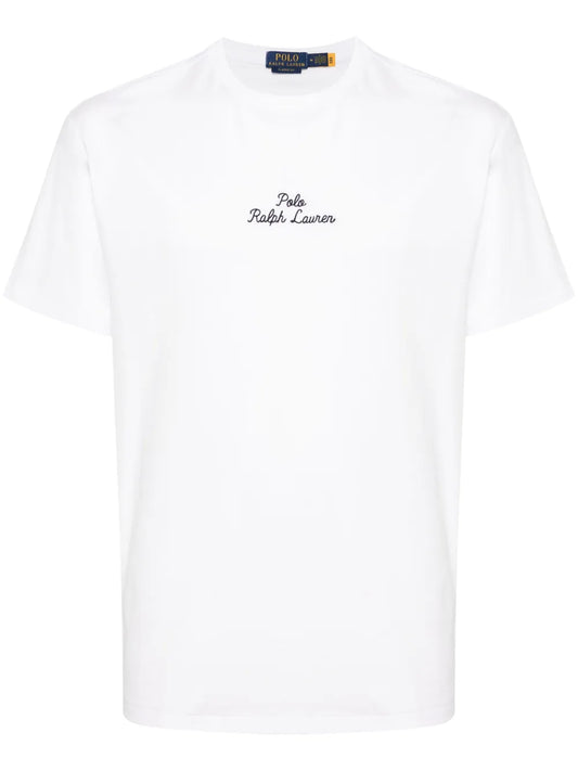 camiseta de algodão com logotipo bordado