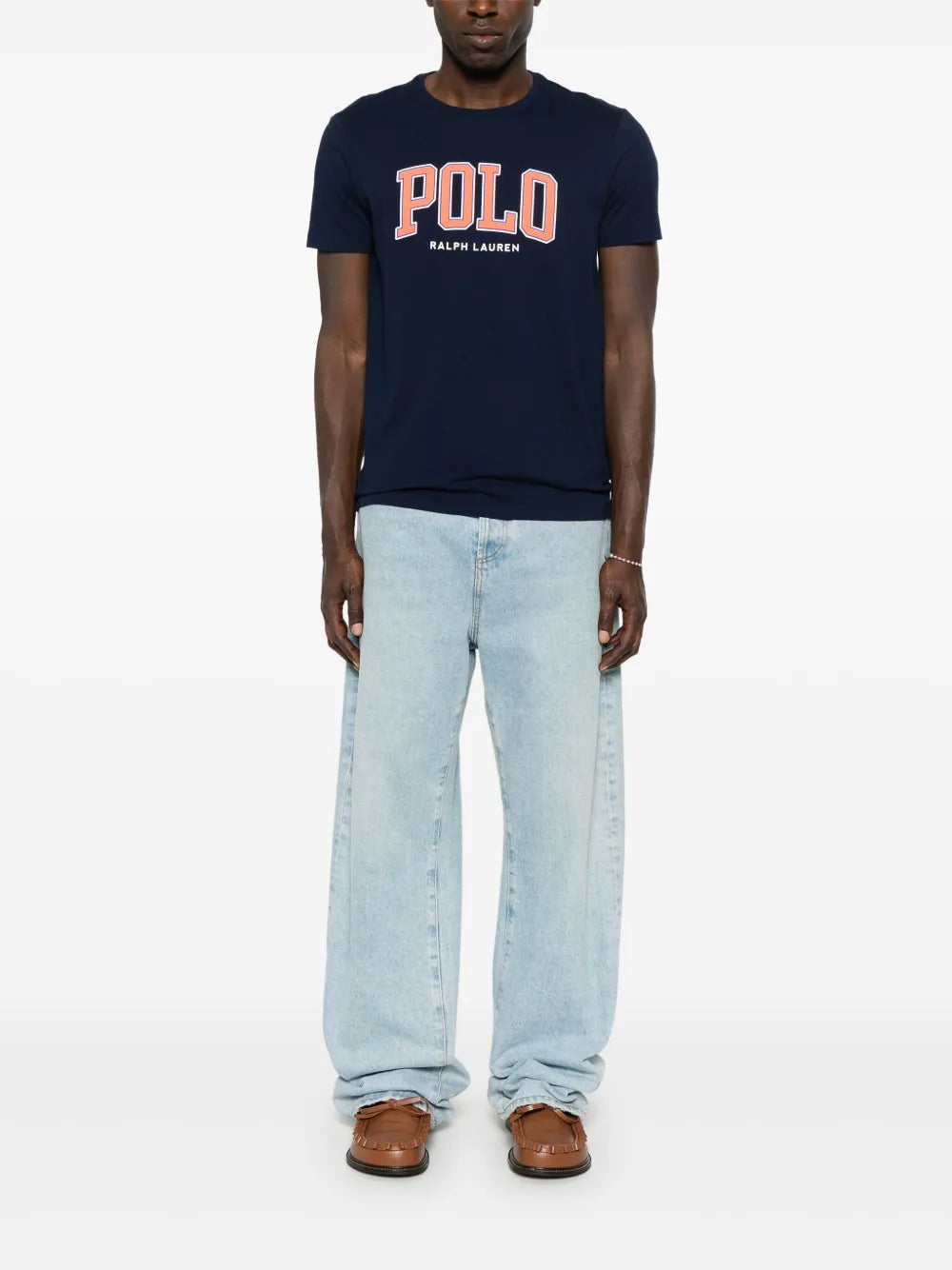 camiseta de malha com estampa de logotipo