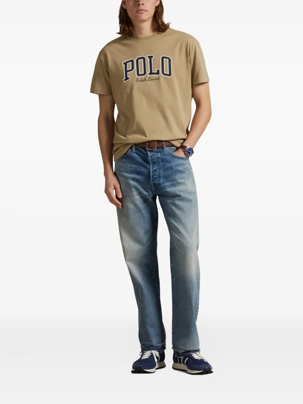 camiseta de gola redonda com estampa de logotipo