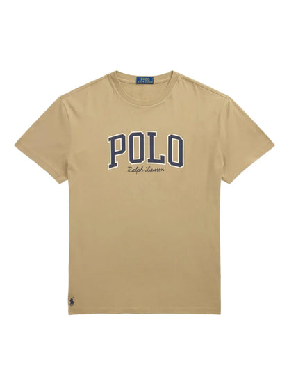 camiseta de gola redonda com estampa de logotipo