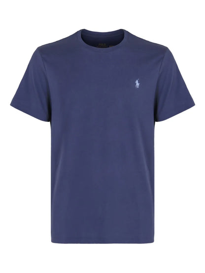 camiseta de gola redonda com logotipo bordado