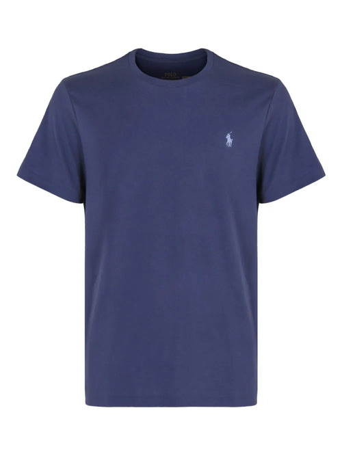 camiseta de gola redonda com logotipo bordado