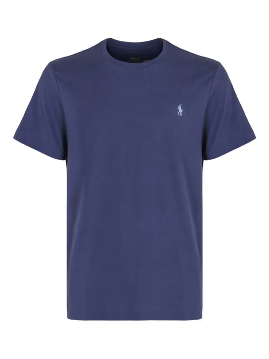 camiseta de gola redonda com logotipo bordado